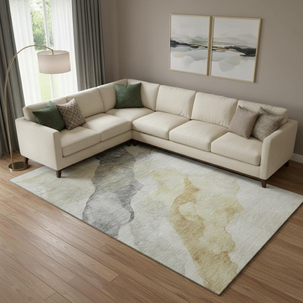 HomeRoots 10' X 14' Beige & Gray Abstract Washable Area Rug - UV Protected, Durable & Easy-Care for High Traffic Areas 718163