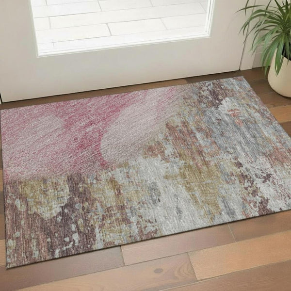 HomeRoots 5' X 8' Blush and Gray Abstract Washable Area Rug - Durable, Stylish, UV-Protected for Busy Homes! 718165