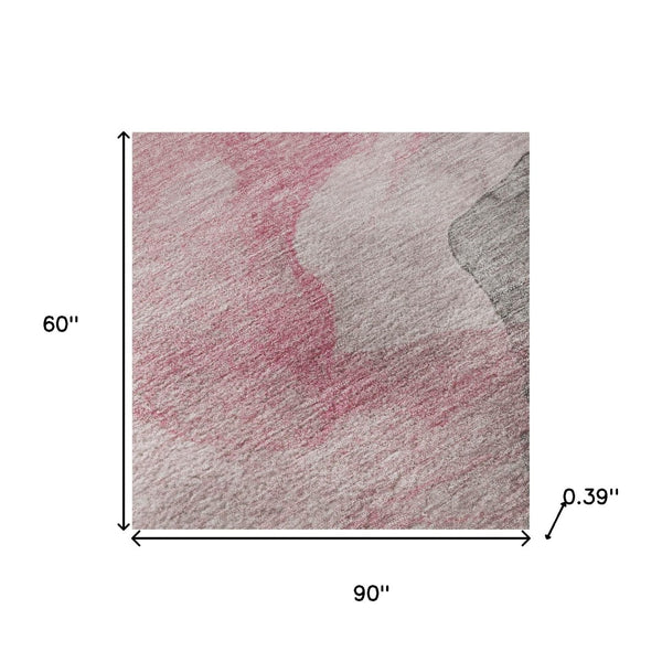 HomeRoots 8' Blush and Gray Abstract Round Rug - Washable, UV-Protected, Durable for High-Traffic Homes! 718166