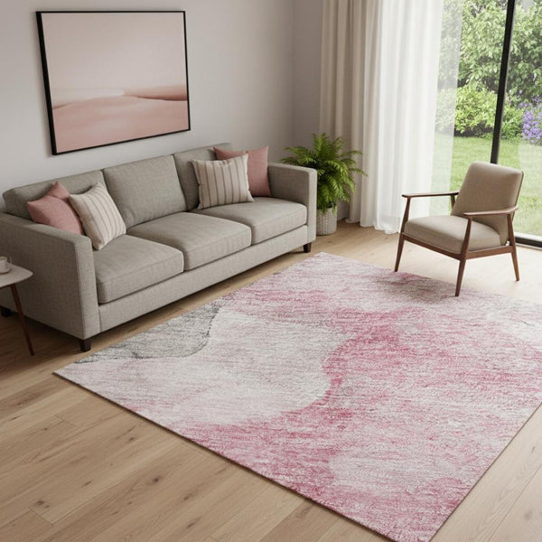 HomeRoots 8' Blush and Gray Abstract Round Rug - Washable, UV-Protected, Durable for High-Traffic Homes! 718166