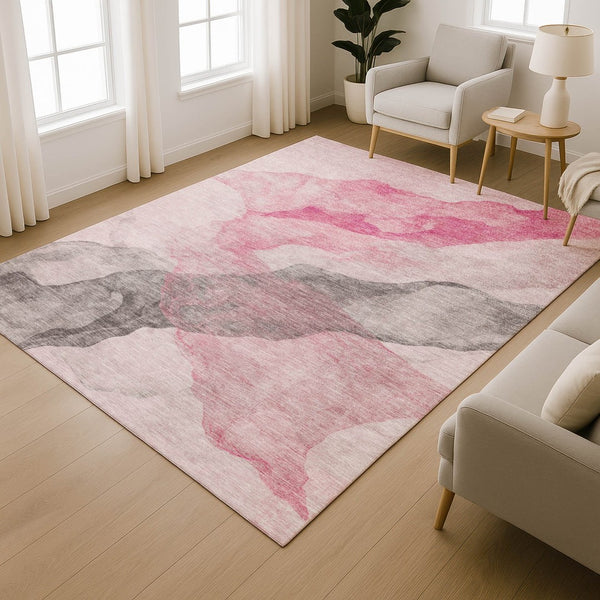 HomeRoots 8' Blush and Gray Abstract Round Rug - Washable, UV-Protected, Durable for High-Traffic Homes! 718166