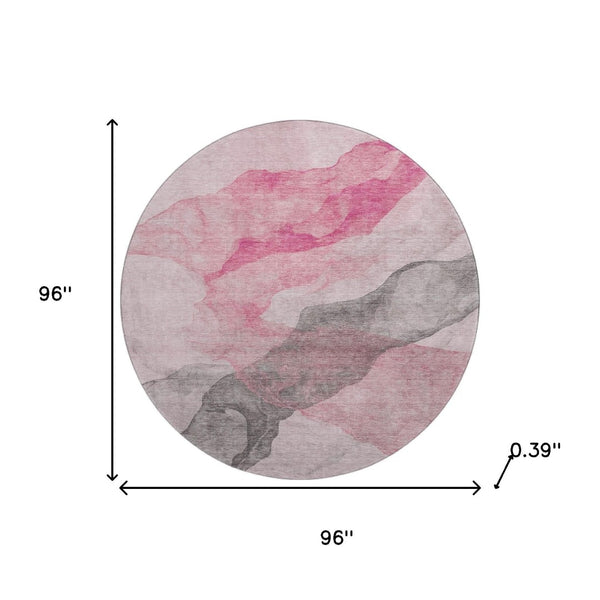 HomeRoots 8' Blush and Gray Abstract Washable Area Rug - UV Protected, Durable, Modern Design for Any Space 718167