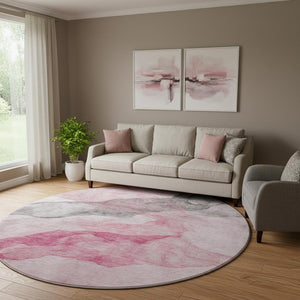 HomeRoots 8' Blush and Gray Abstract Washable Area Rug - UV Protected, Durable, Modern Design for Any Space 718167