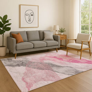 HomeRoots 9' X 12' Blush And Gray Abstract Area Rug – Durable, Washable, UV Protected, Perfect for High-Traffic Homes 718168