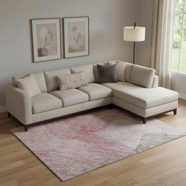 HomeRoots 9' X 12' Blush And Gray Abstract Area Rug – Durable, Washable, UV Protected, Perfect for High-Traffic Homes 718168