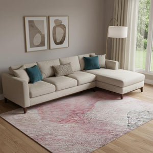 HomeRoots 10' X 14' Blush and Gray Abstract Area Rug - Washable, UV Protected, Stylish & Durable for Homes 718169