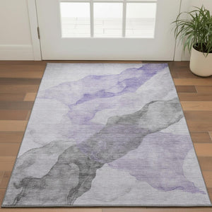 HomeRoots 5' Lavender and Gray Abstract Area Rug - Washable, UV-Protected, Perfect for High-Traffic Homes! 718171