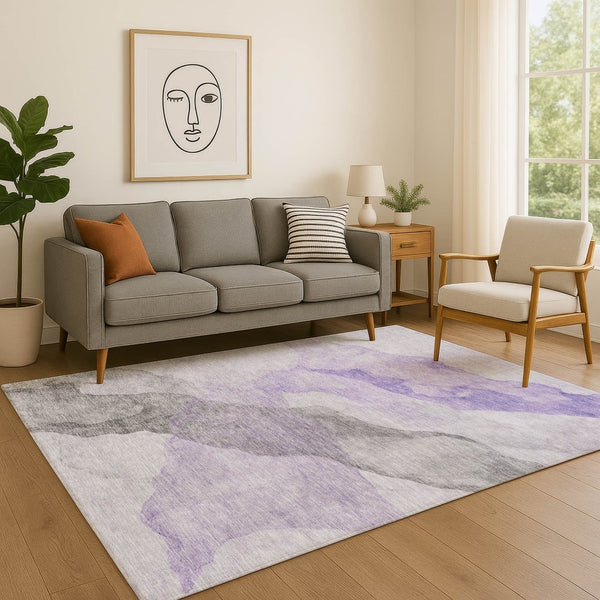 HomeRoots 8' Modern Abstract Lavender and Gray Round Rug - Washable, UV-Protected, Durable for Kids & Pets 718172