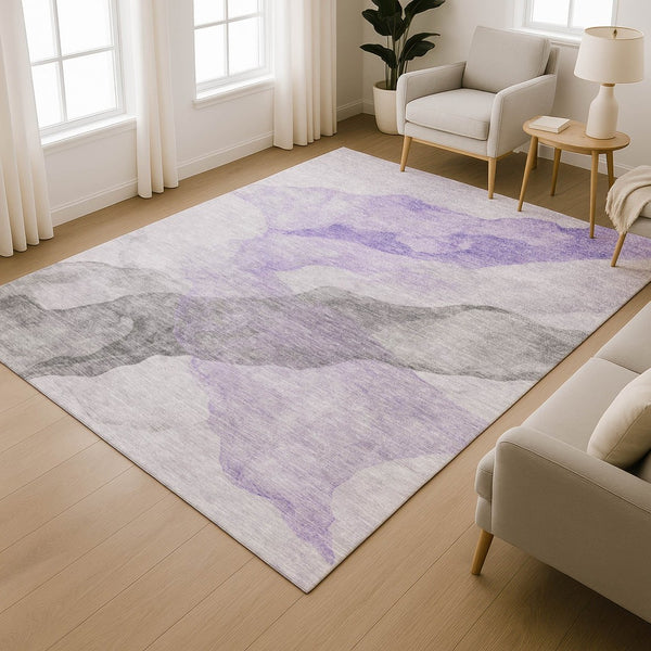 HomeRoots 8' Modern Abstract Lavender and Gray Round Rug - Washable, UV-Protected, Durable for Kids & Pets 718172