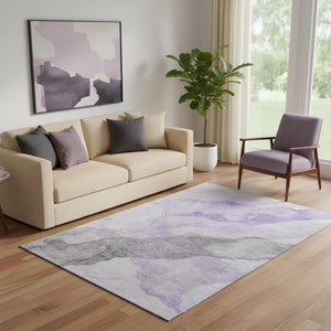 HomeRoots 8' Modern Abstract Lavender and Gray Round Rug - Washable, UV-Protected, Durable for Kids & Pets 718172
