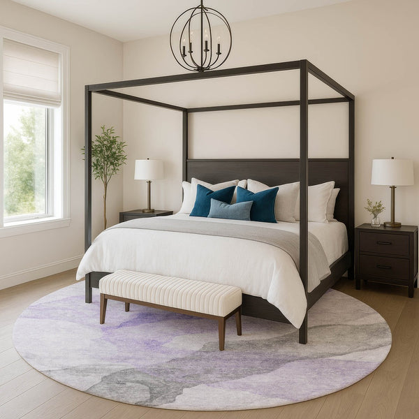 HomeRoots 8' X 10' Stylish Lavender and Gray Abstract Washable Area Rug with UV Protection for High-Traffic Spaces 718173