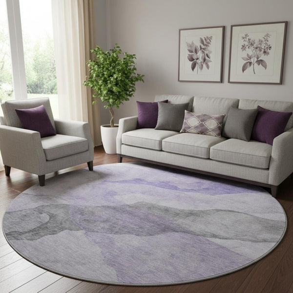 HomeRoots 8' X 10' Stylish Lavender and Gray Abstract Washable Area Rug with UV Protection for High-Traffic Spaces 718173