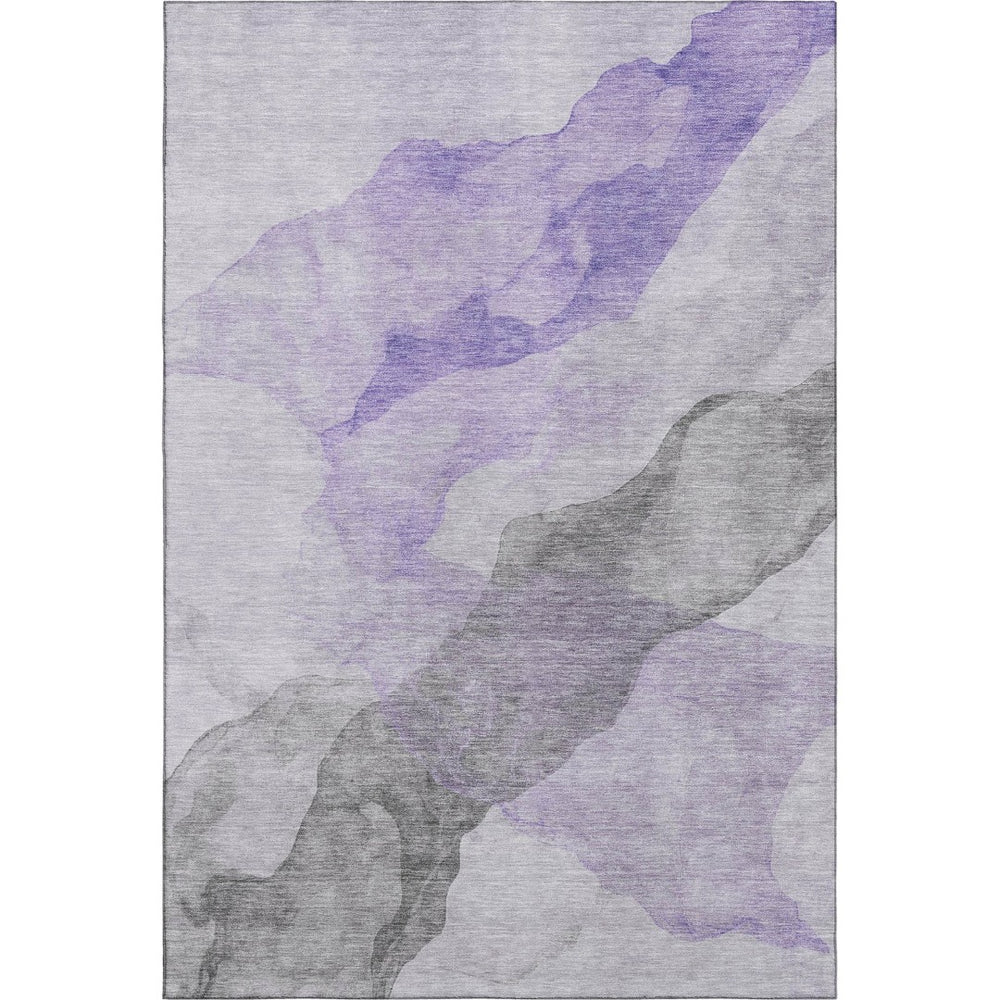 HomeRoots 9' X 12' Modern Lavender and Gray Abstract Area Rug - Washable, UV-Resistant, Non-Slip Design 718174