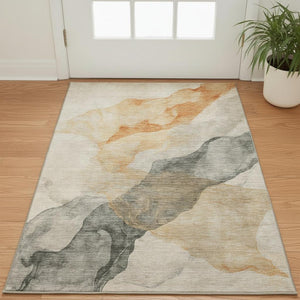 HomeRoots 5' X 8' Washable Orange & Gray Abstract Area Rug with UV Protection – Perfect for Busy Homes! 718177