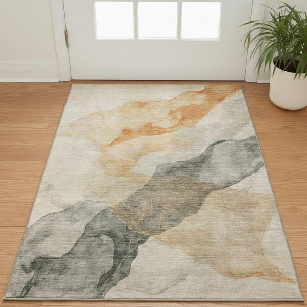 HomeRoots 5' X 8' Washable Orange & Gray Abstract Area Rug with UV Protection – Perfect for Busy Homes! 718177