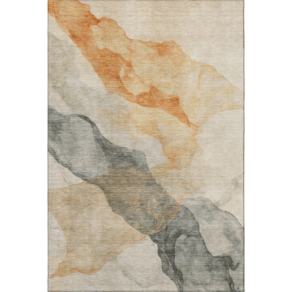 HomeRoots 8' Bold Orange and Gray Abstract Washable Round Rug - UV Protected, Stylish, and Easy Care Solution 718178