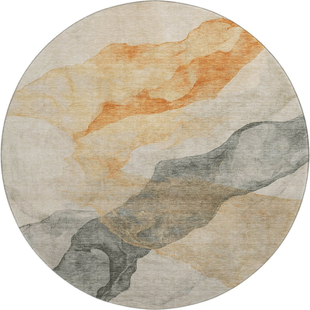 HomeRoots 8' X 10' Orange and Gray Abstract Washable Area Rug - Stylish, Durable, UV-Protected & Easy Care! 718179