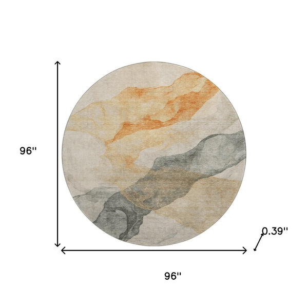 HomeRoots 8' X 10' Orange and Gray Abstract Washable Area Rug - Stylish, Durable, UV-Protected & Easy Care! 718179