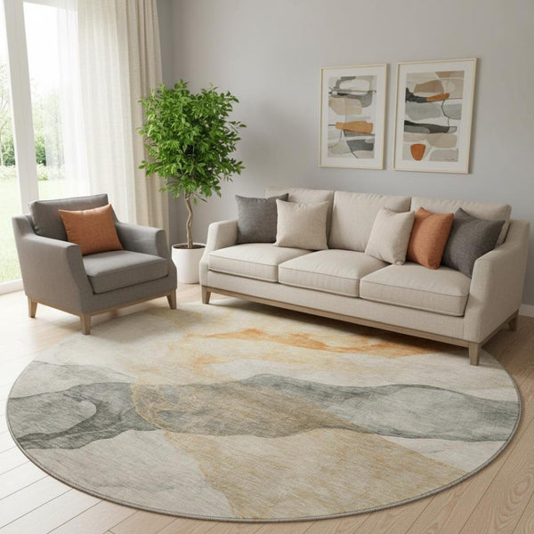 HomeRoots 8' X 10' Orange and Gray Abstract Washable Area Rug - Stylish, Durable, UV-Protected & Easy Care! 718179