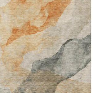 HomeRoots 9' X 12' Vibrant Orange and Gray Abstract Area Rug - Washable, UV Protected, Stain Resistant Design 718180
