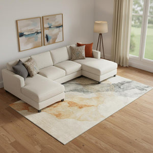 HomeRoots 9' X 12' Vibrant Orange and Gray Abstract Area Rug - Washable, UV Protected, Stain Resistant Design 718180