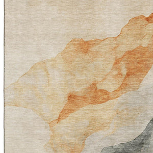 HomeRoots 10' X 14' Abstract Orange and Gray Washable Area Rug with UV Protection for High-Traffic Spaces 718181