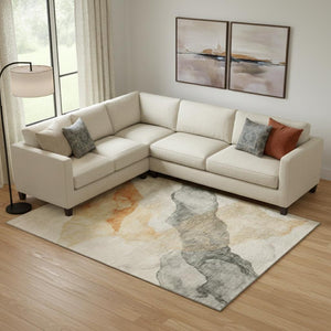 HomeRoots 10' X 14' Abstract Orange and Gray Washable Area Rug with UV Protection for High-Traffic Spaces 718181