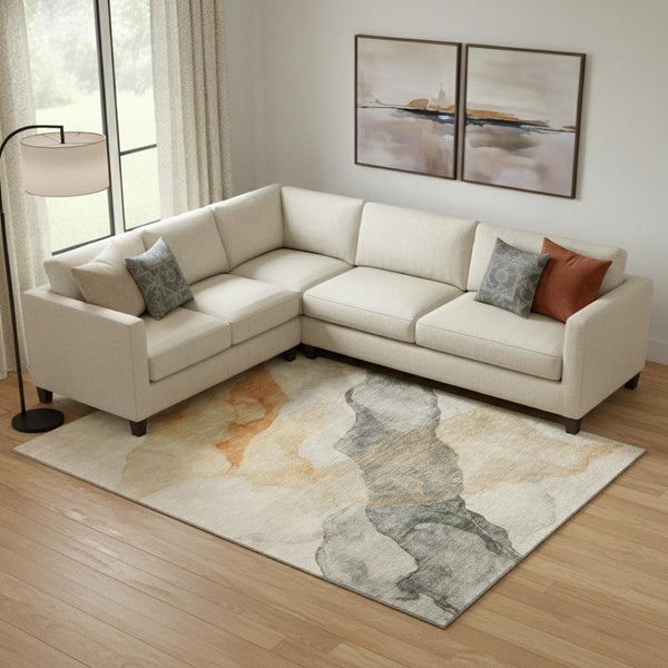 HomeRoots 10' X 14' Abstract Orange and Gray Washable Area Rug with UV Protection for High-Traffic Spaces 718181