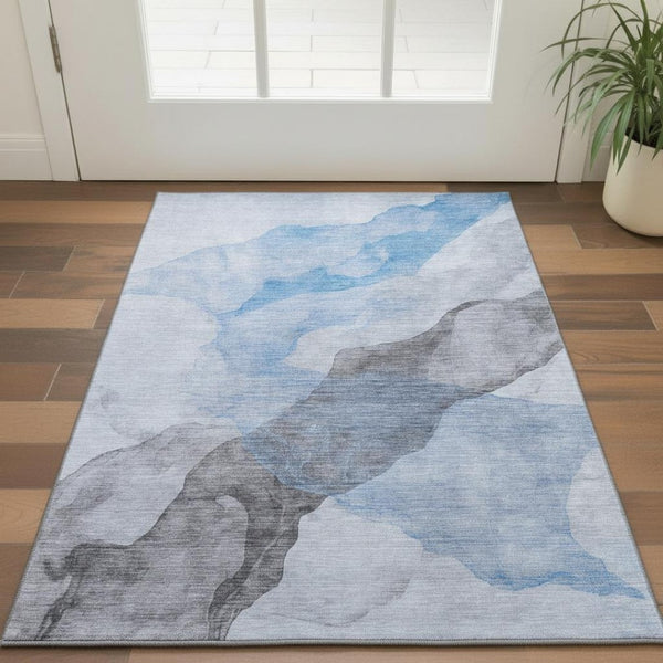HomeRoots 5' X 8' Sky Blue & Gray Abstract Area Rug – Washable, UV Protected, Stain Resistant, Durable Design! 718183