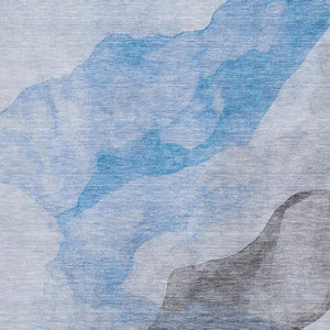 HomeRoots 8' Sky Blue & Gray Abstract Washable Round Rug - Durable, UV Protected, Perfect for Homes with Kids & Pets 718184