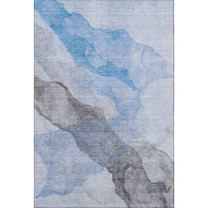 HomeRoots 8' Sky Blue & Gray Abstract Washable Round Rug - Durable, UV Protected, Perfect for Homes with Kids & Pets 718184
