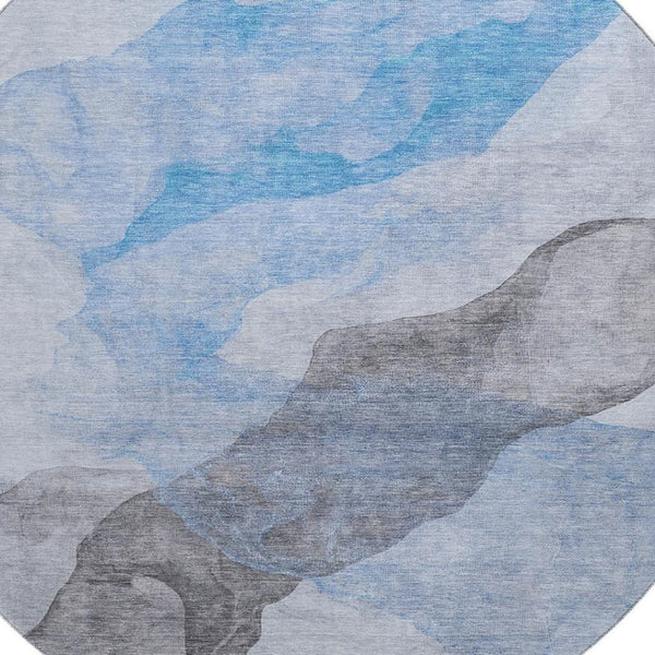HomeRoots 8' X 10' Sky Blue & Gray Abstract Area Rug - UV Protected, Washable, Durable for High-Traffic Spaces 718185