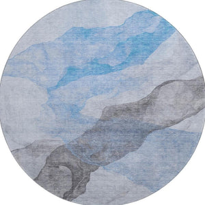 HomeRoots 8' X 10' Sky Blue & Gray Abstract Area Rug - UV Protected, Washable, Durable for High-Traffic Spaces 718185