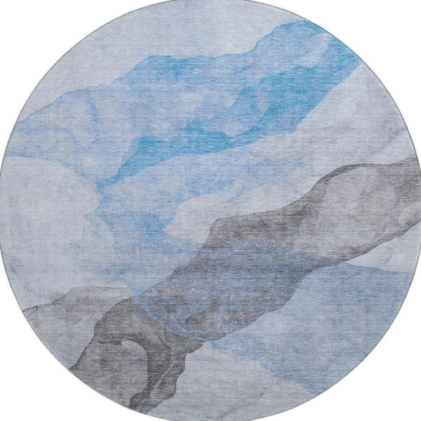 HomeRoots 8' X 10' Sky Blue & Gray Abstract Area Rug - UV Protected, Washable, Durable for High-Traffic Spaces 718185