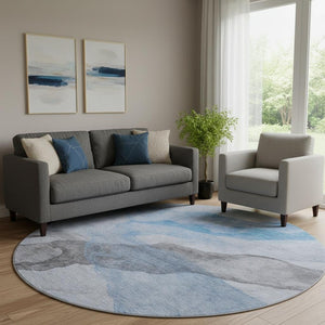 HomeRoots 8' X 10' Sky Blue & Gray Abstract Area Rug - UV Protected, Washable, Durable for High-Traffic Spaces 718185