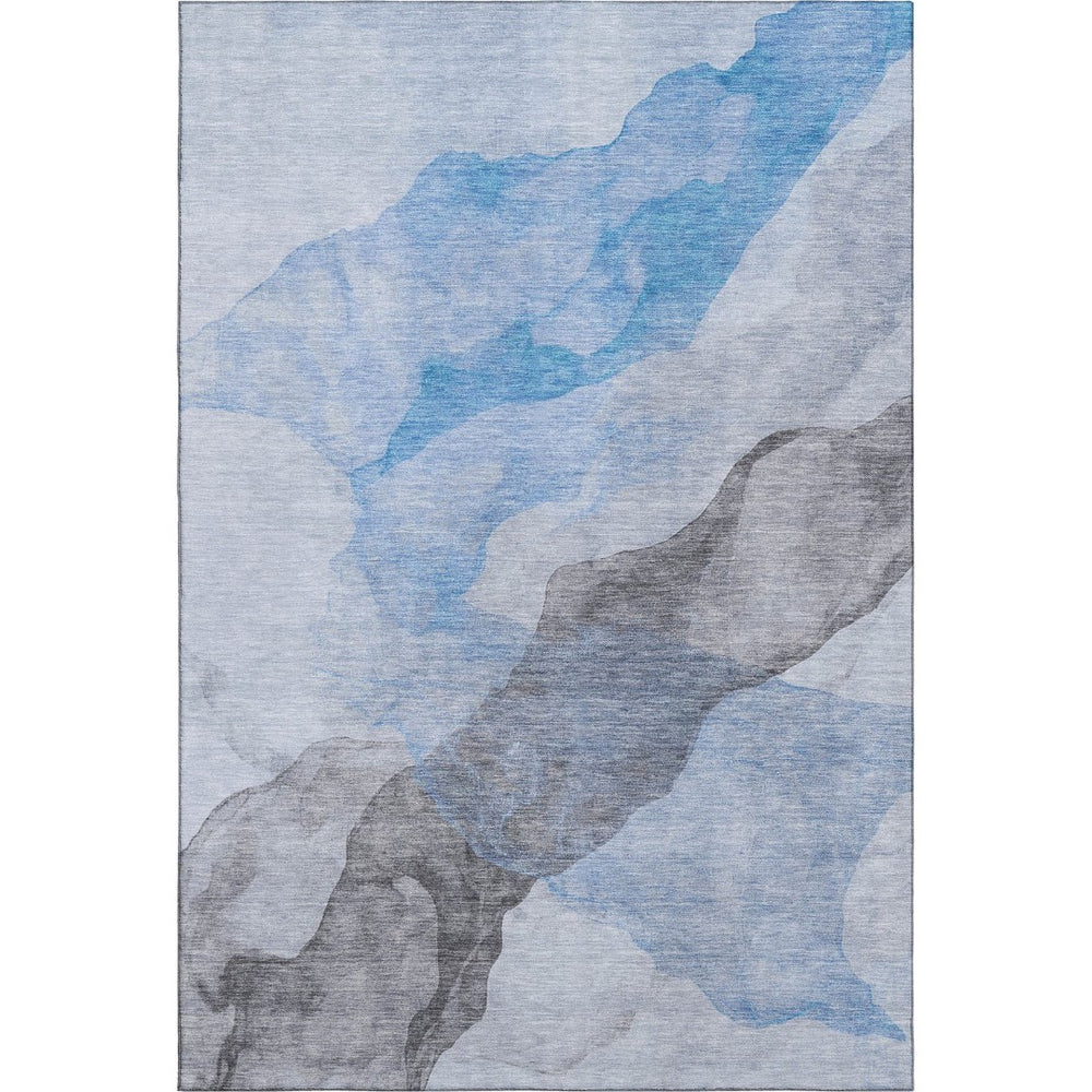 HomeRoots 9' X 12' Sky Blue & Gray Abstract Washable Area Rug with UV Protection for Modern Homes & Decor 718186