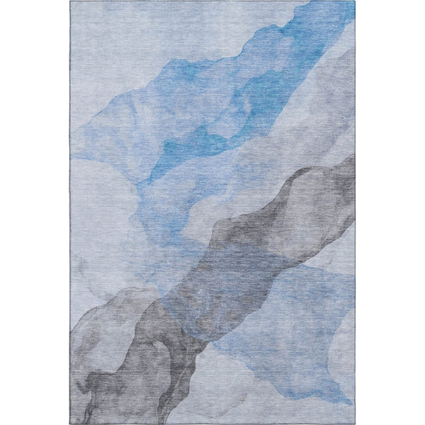 HomeRoots 9' X 12' Sky Blue & Gray Abstract Washable Area Rug with UV Protection for Modern Homes & Decor 718186