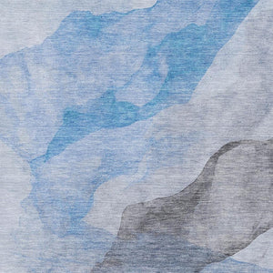 HomeRoots 9' X 12' Sky Blue & Gray Abstract Washable Area Rug with UV Protection for Modern Homes & Decor 718186