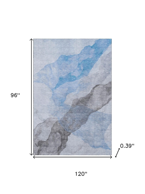 HomeRoots 9' X 12' Sky Blue & Gray Abstract Washable Area Rug with UV Protection for Modern Homes & Decor 718186