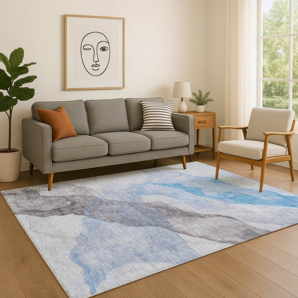 HomeRoots 10' X 14' Sky Blue & Gray Abstract Washable Area Rug - UV Protected, Durable & Stylish Design 718187