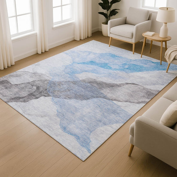 HomeRoots 10' X 14' Sky Blue & Gray Abstract Washable Area Rug - UV Protected, Durable & Stylish Design 718187