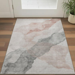 HomeRoots 5' X 8' Salmon and Gray Abstract Area Rug - Washable, Stain Resistant, UV Protected, Non-Slip Backing 718189