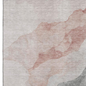 HomeRoots 8' Stylish Salmon & Gray Abstract Washable Round Rug with UV Protection – Perfect for Busy Homes! 718190