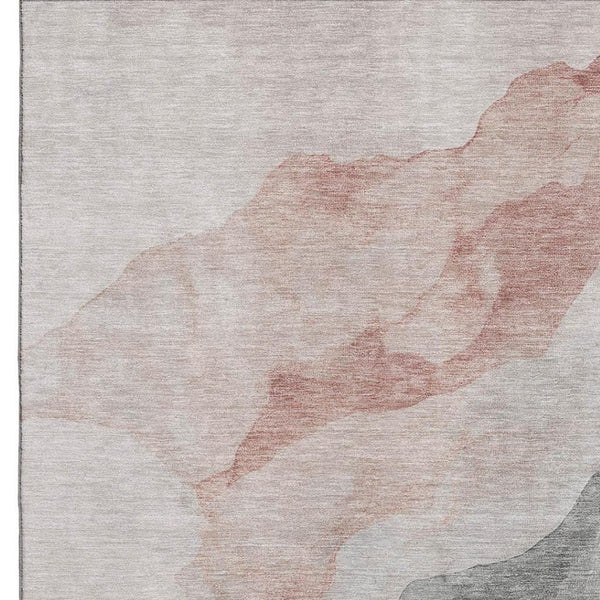 HomeRoots 8' Stylish Salmon & Gray Abstract Washable Round Rug with UV Protection – Perfect for Busy Homes! 718190
