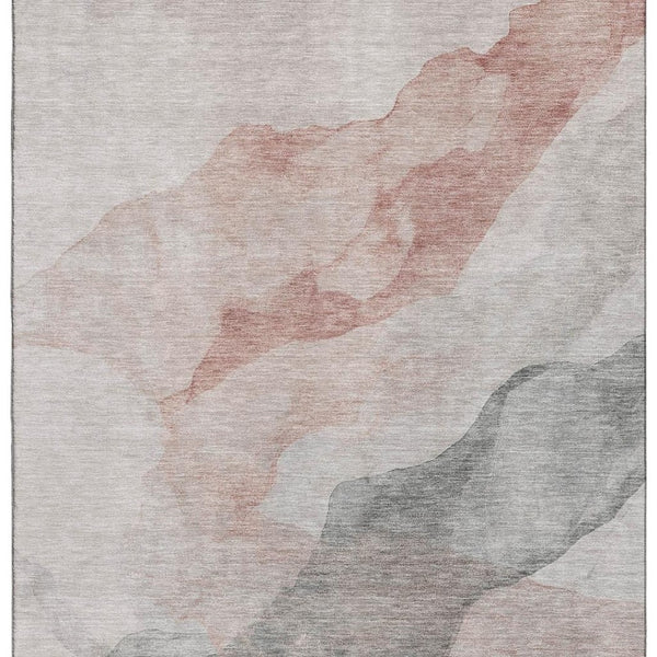 HomeRoots 8' Stylish Salmon & Gray Abstract Washable Round Rug with UV Protection – Perfect for Busy Homes! 718190