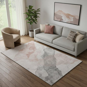 HomeRoots 8' Stylish Salmon & Gray Abstract Washable Round Rug with UV Protection – Perfect for Busy Homes! 718190