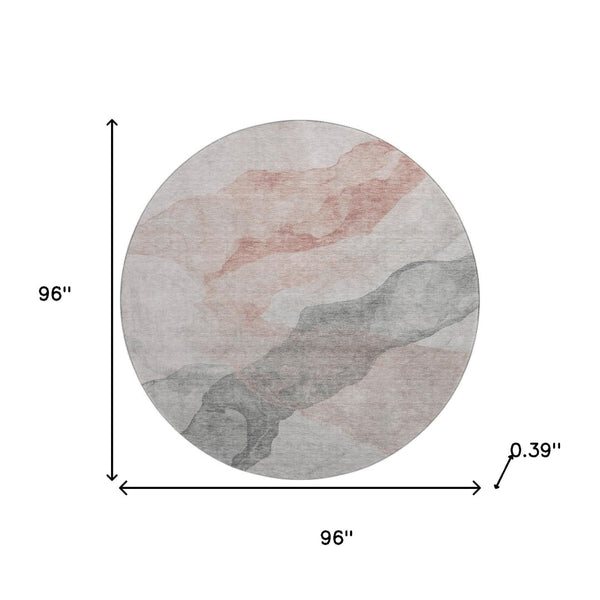 HomeRoots 8' X 10' Washable Salmon & Gray Abstract Area Rug - Stain Resistant, UV Protected, Non-Slip Design 718191