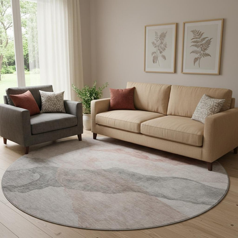 HomeRoots 8' X 10' Washable Salmon & Gray Abstract Area Rug - Stain Resistant, UV Protected, Non-Slip Design 718191