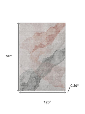 HomeRoots 9' X 12' Salmon and Gray Abstract Washable Area Rug with UV Protection for Modern Living Spaces 718192