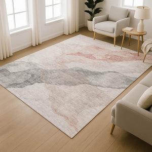 HomeRoots 9' X 12' Salmon and Gray Abstract Washable Area Rug with UV Protection for Modern Living Spaces 718192
